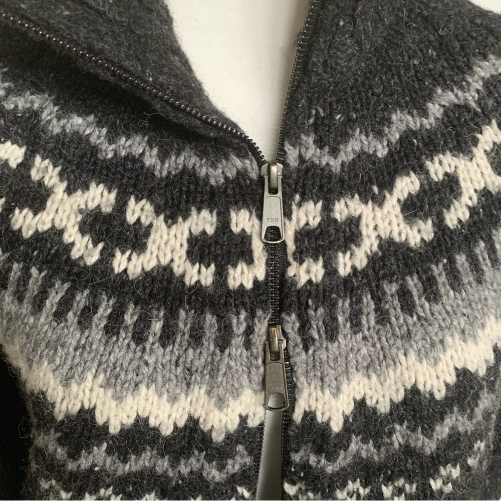 Roots Limited Fair Isle Sweater Alpine Jacket Full Double Zipper Black Grey M L - Picture 7 of 15